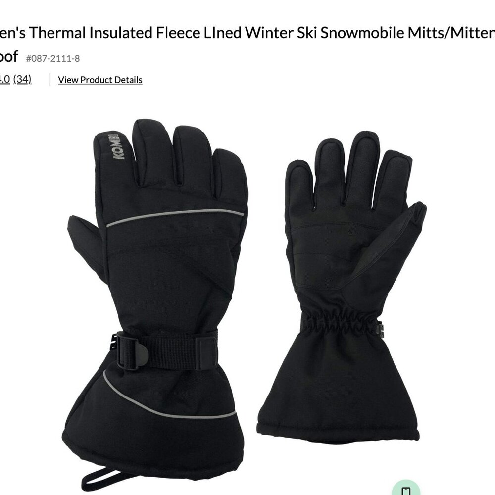 Kombi Men's Thermal Insulated Fleece LIned Winter Ski Snowmobile Mitts/Mittens W